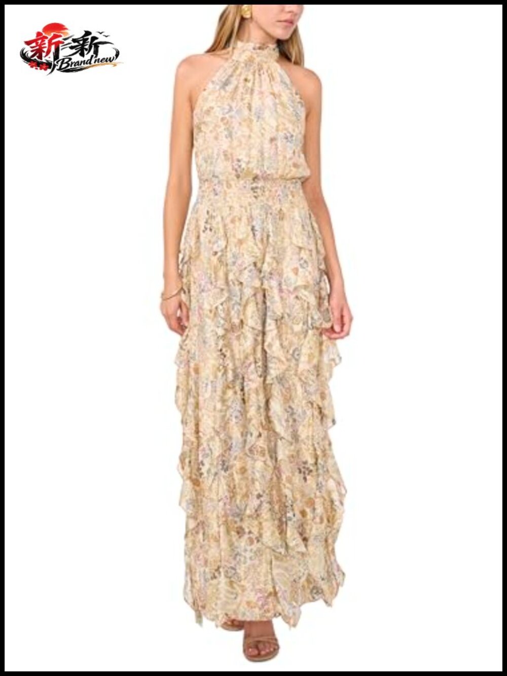 Sleeveless Mock Neck Floral Maxi Dress Fully Lined